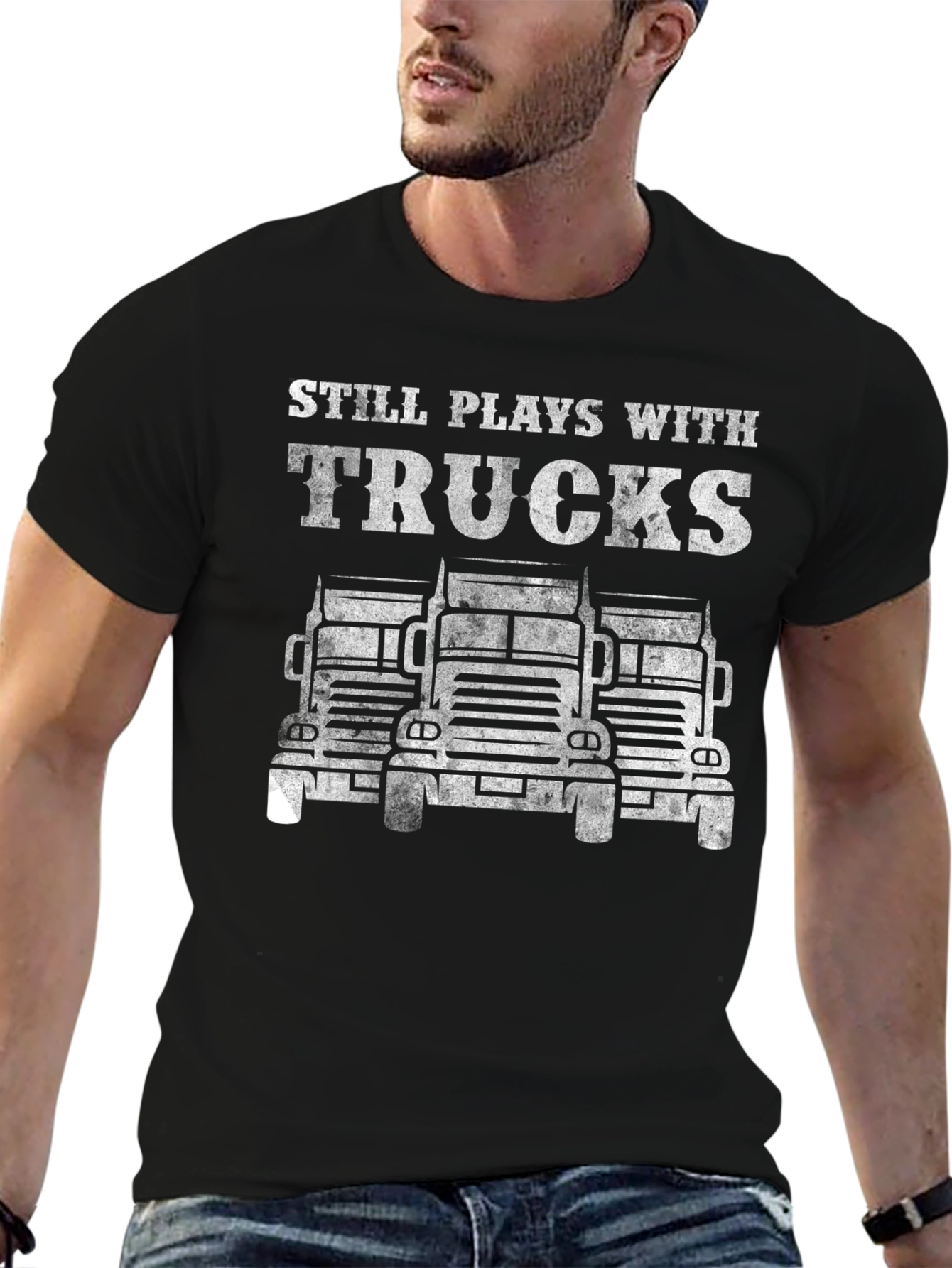 Still Plays With Trucks Black T-Shirt