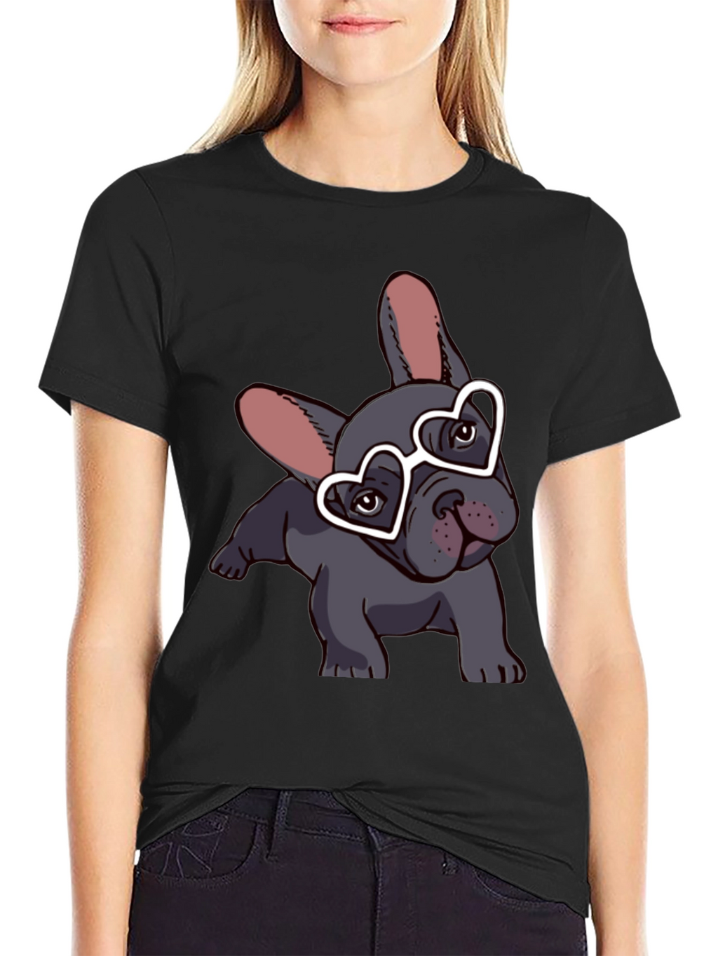 Dog with Heart Glasses Black T-Shirt