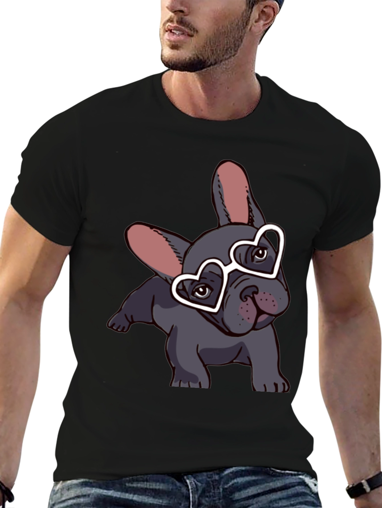 Dog with Heart Glasses Black T-Shirt