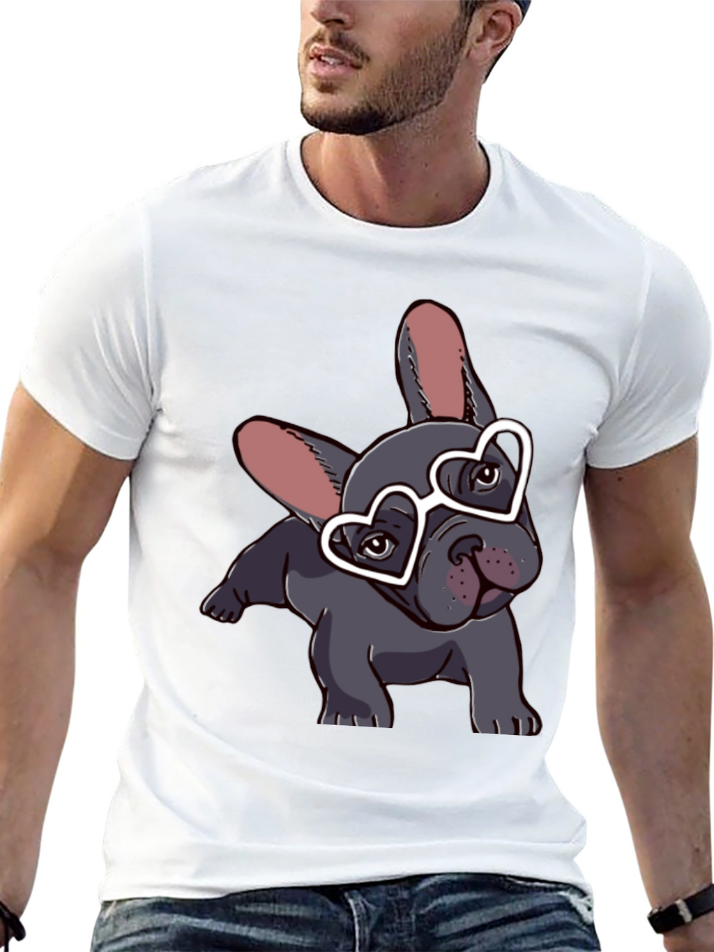 Dog with Heart Glasses Black T-Shirt