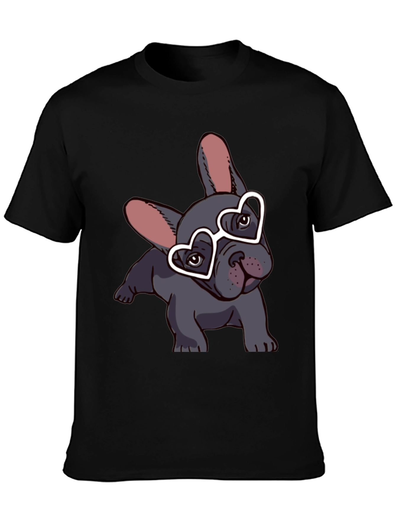 Dog with Heart Glasses Black T-Shirt