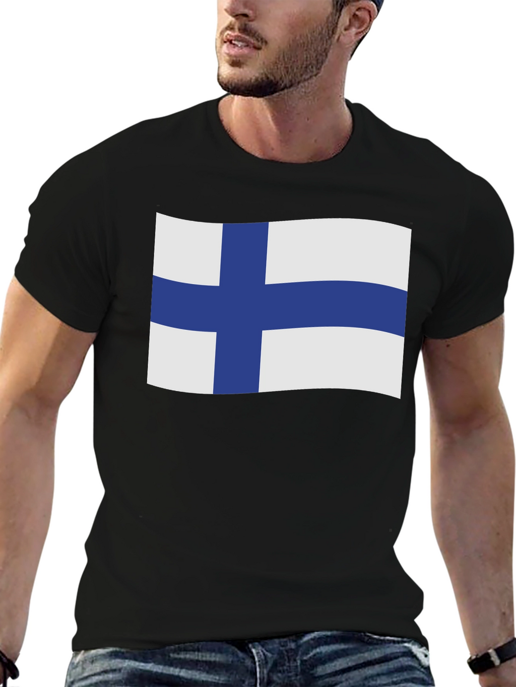 Finland Flag T-Shirt - Black Cotton Tee