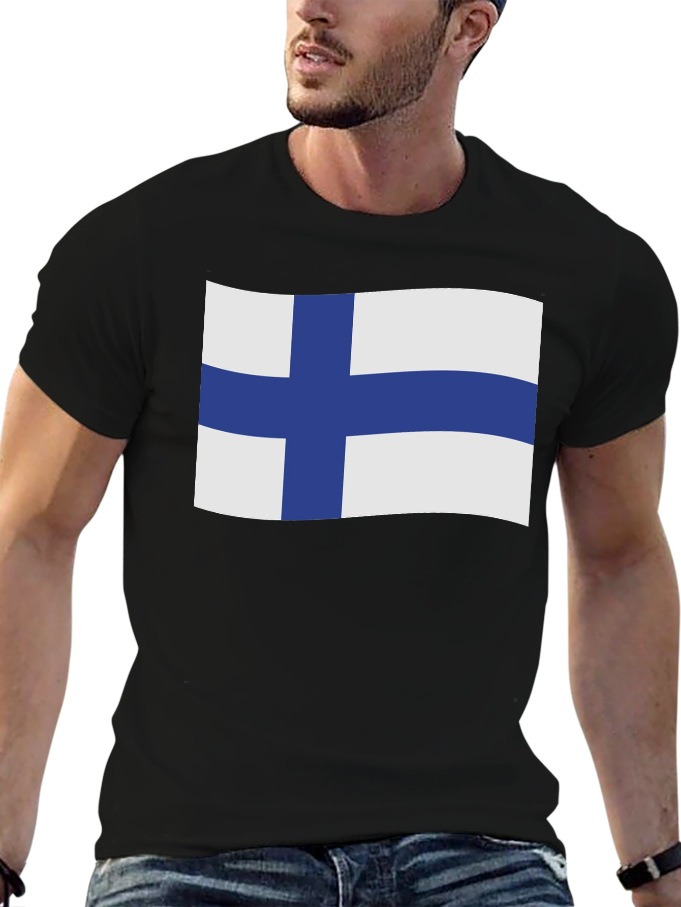 Finland Flag T-Shirt - Black Cotton Tee