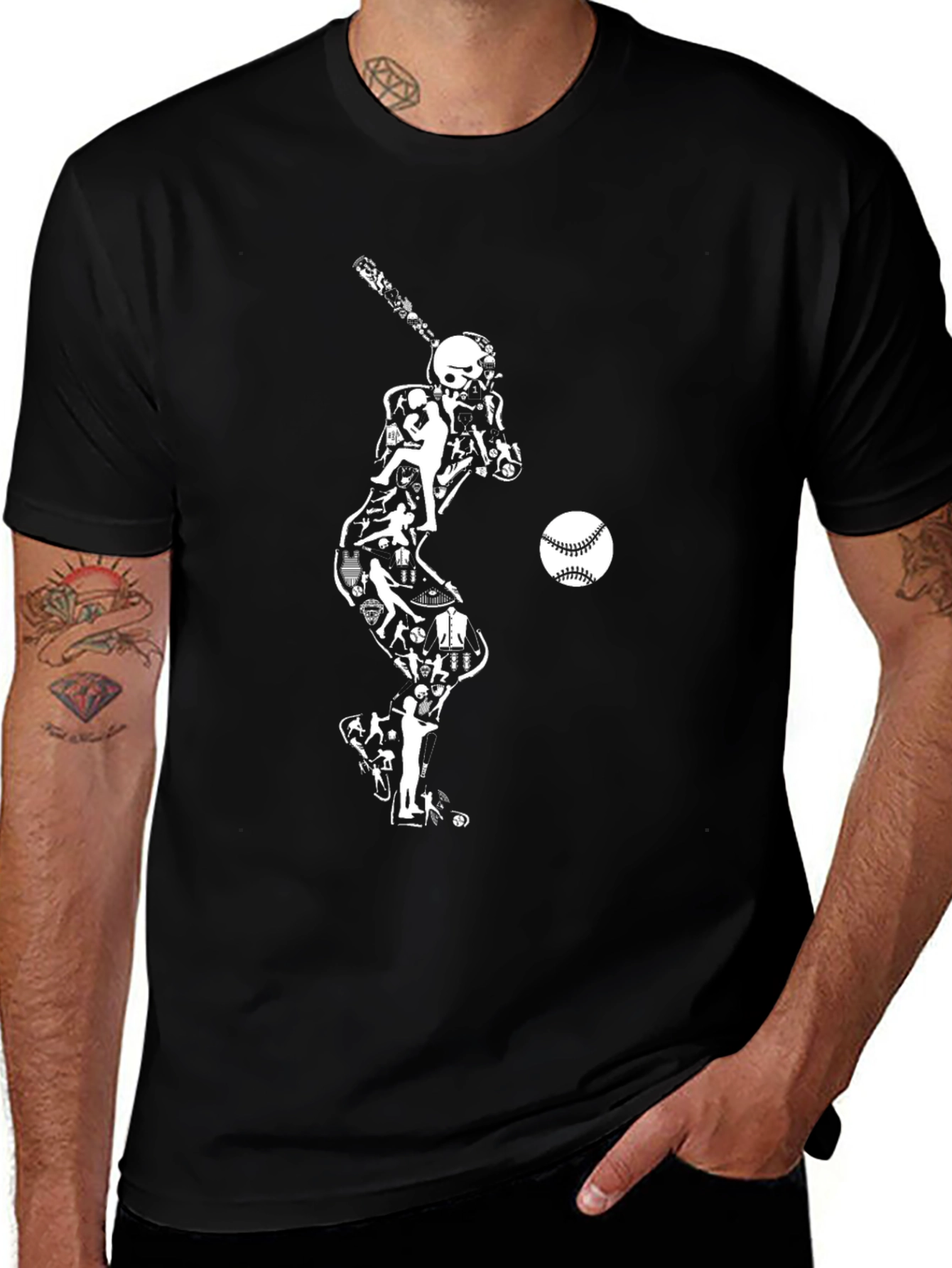 Baseball Skeleton Hitter Graphic Tee - Black
