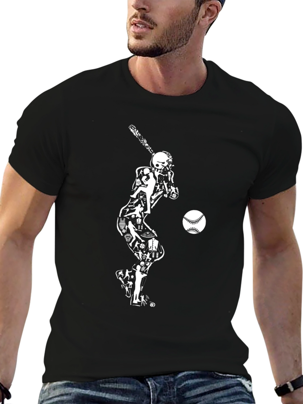 Baseball Skeleton Hitter Graphic Tee - Black