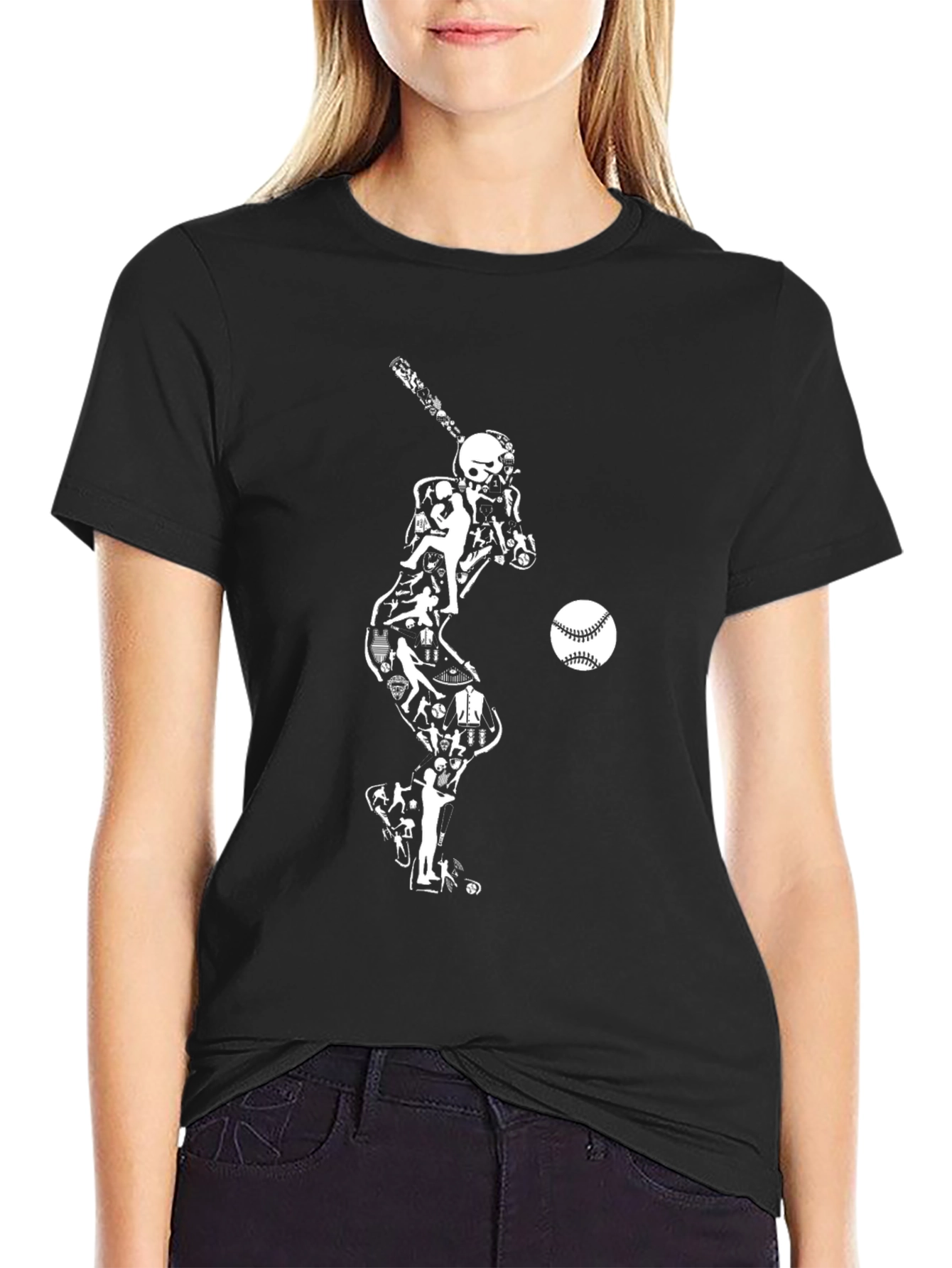 Baseball Skeleton Hitter Graphic Tee - Black