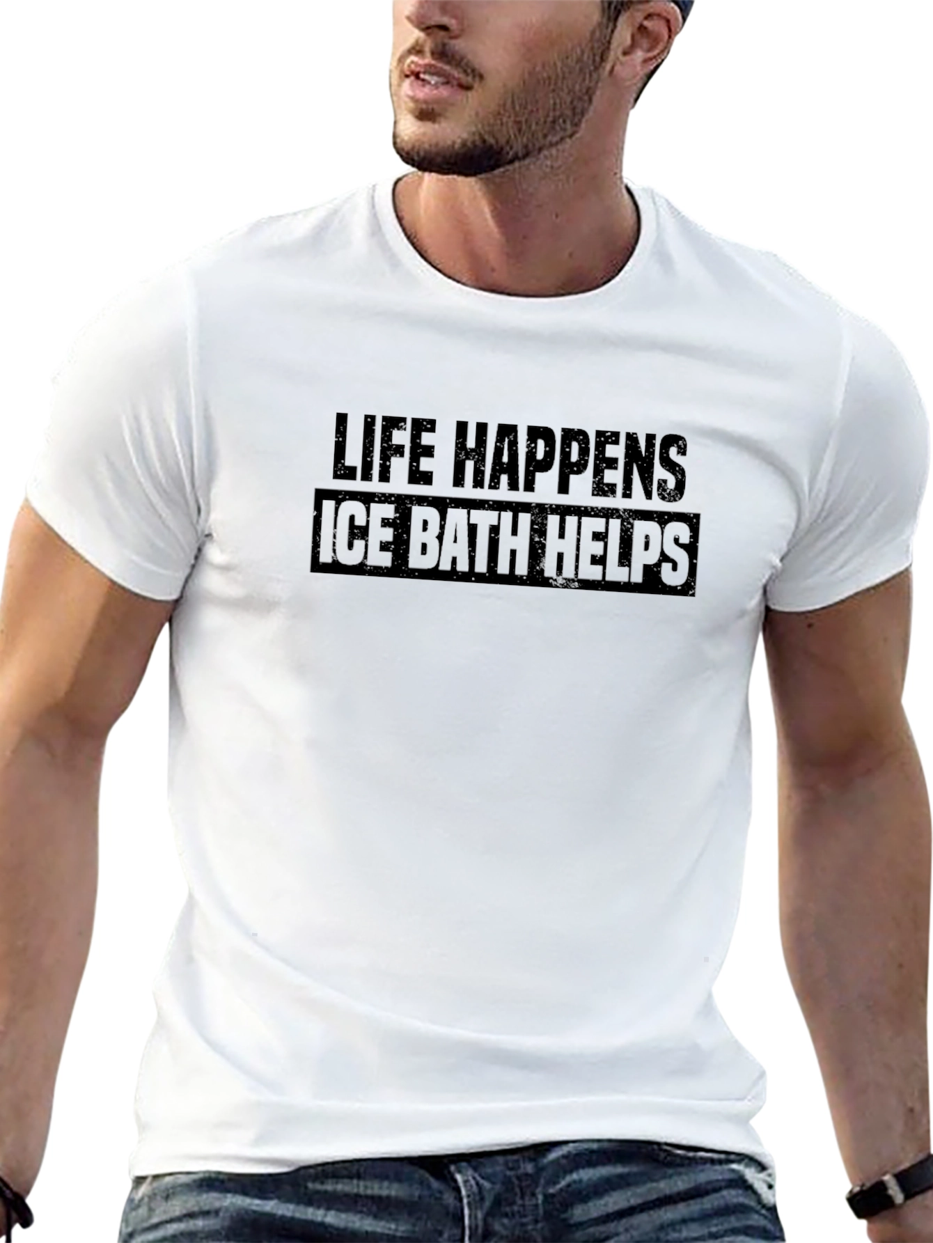 Life Happens Ice Bath Helps Black T-Shirt
