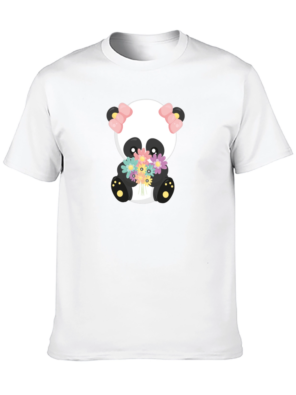 Cute Panda Holding Flowers Graphic T-Shirt