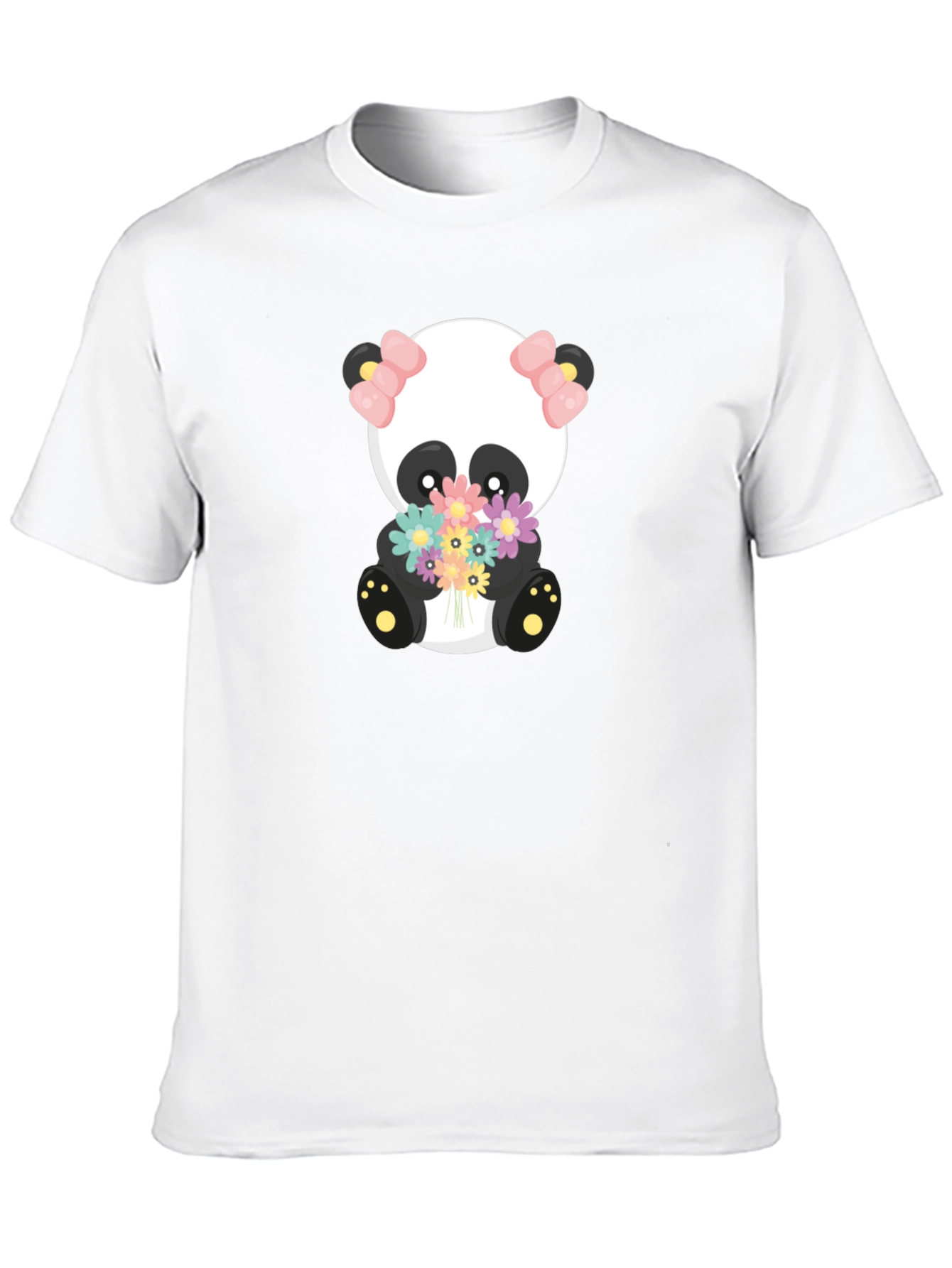 Cute Panda Holding Flowers Graphic T-Shirt