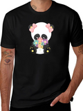 Cute Panda Holding Flowers Graphic T-Shirt
