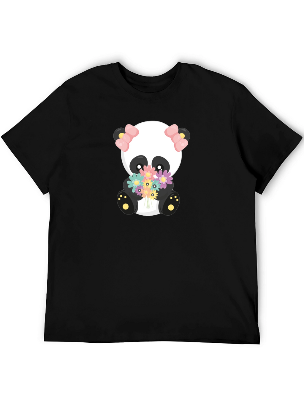 Cute Panda Holding Flowers Graphic T-Shirt