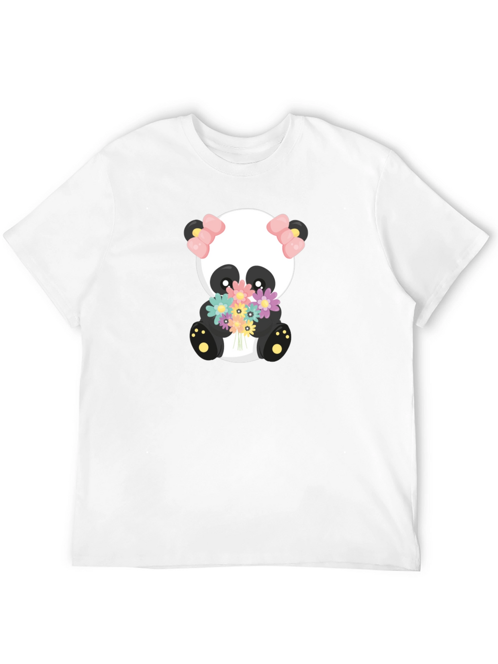 Cute Panda Holding Flowers Graphic T-Shirt