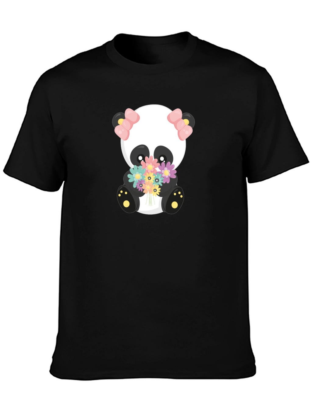 Cute Panda Holding Flowers Graphic T-Shirt