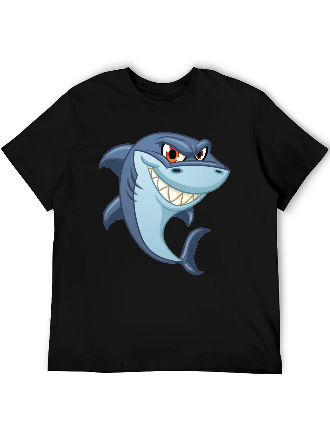 Mens Black Shark Cartoon Graphic T-Shirt