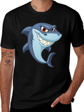 Mens Black Shark Cartoon Graphic T-Shirt