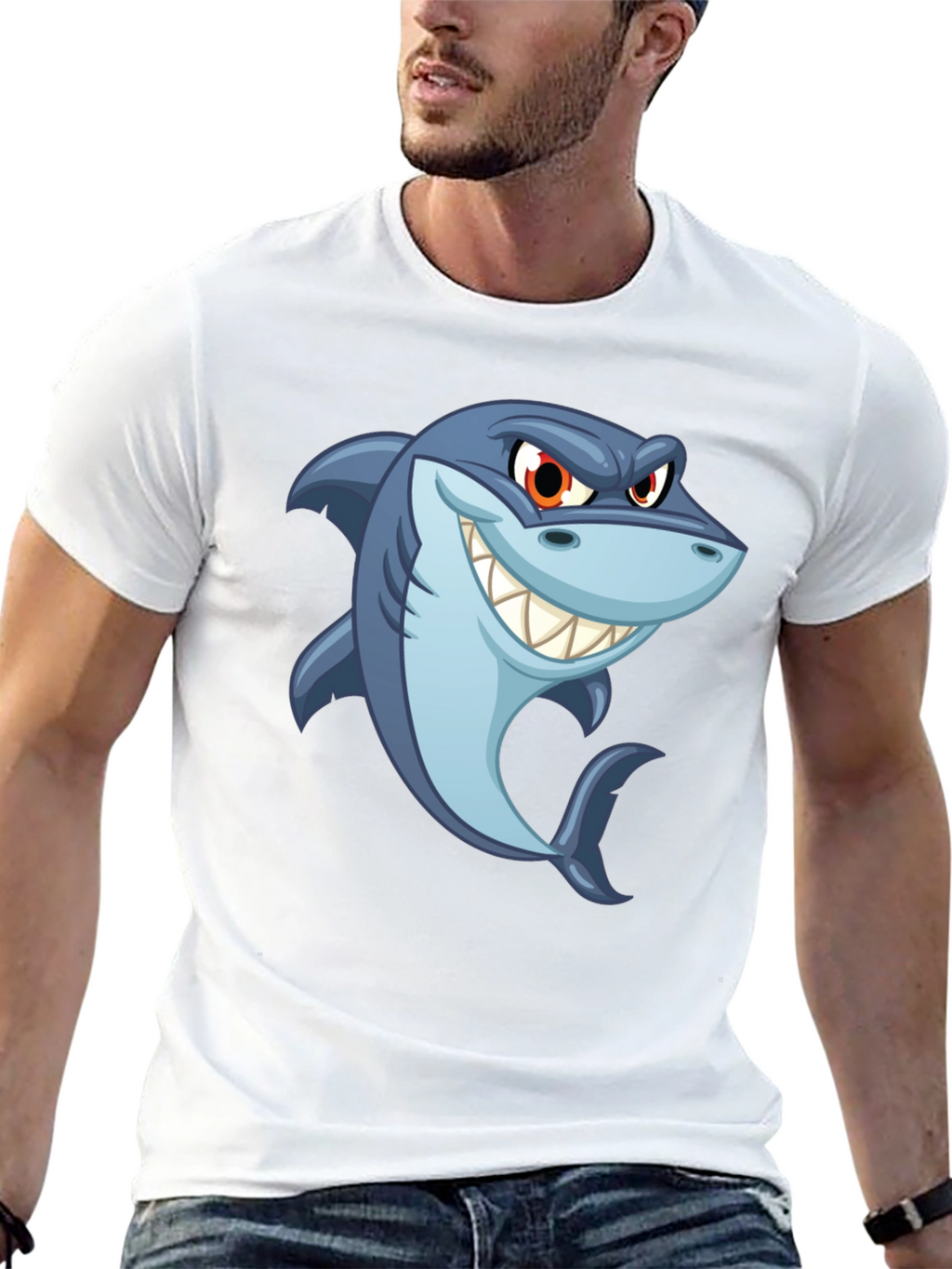 Mens Black Shark Cartoon Graphic T-Shirt