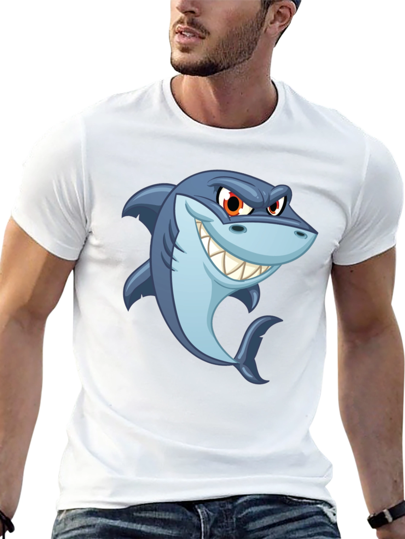 Mens Black Shark Cartoon Graphic T-Shirt
