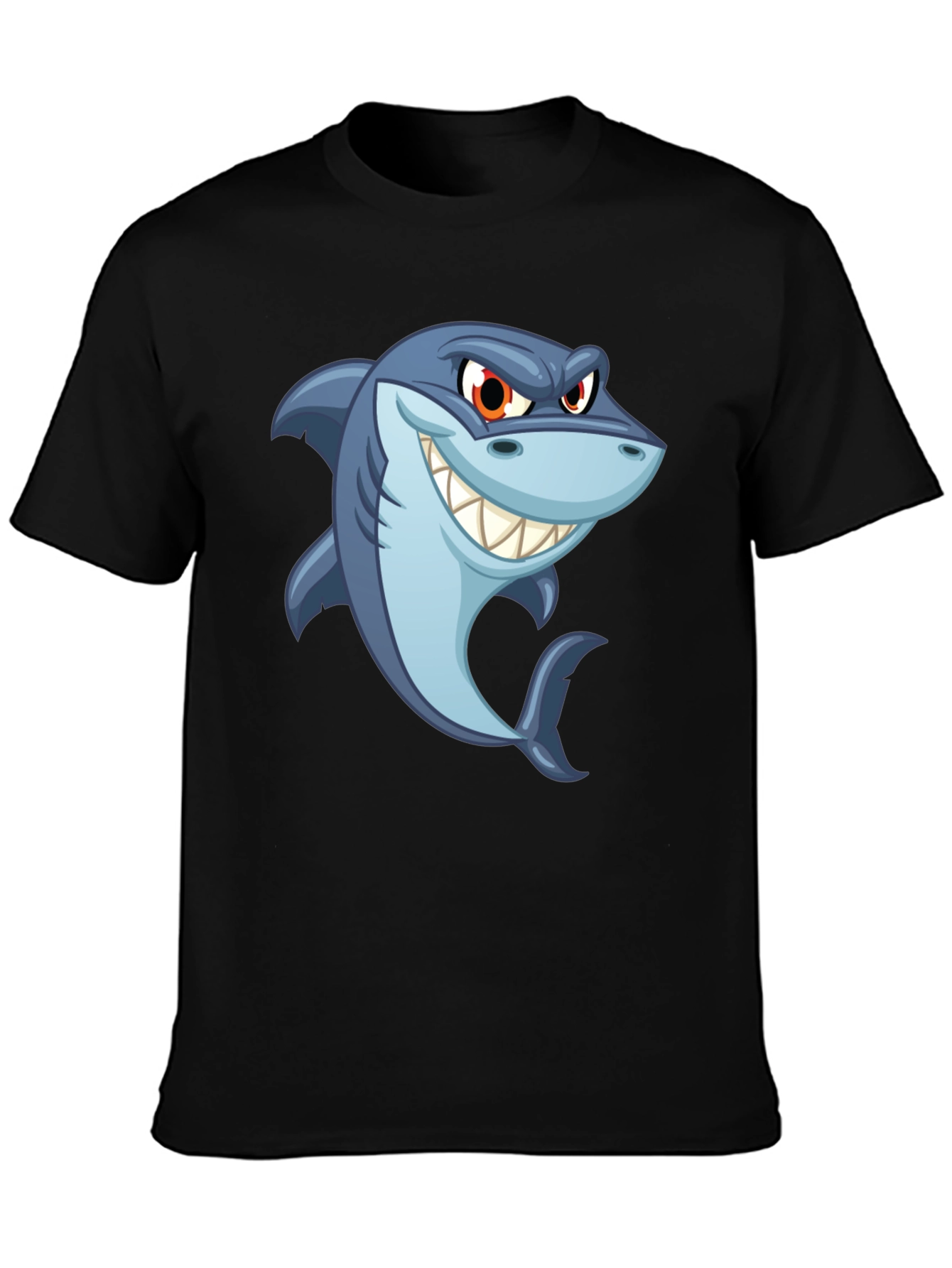 Mens Black Shark Cartoon Graphic T-Shirt