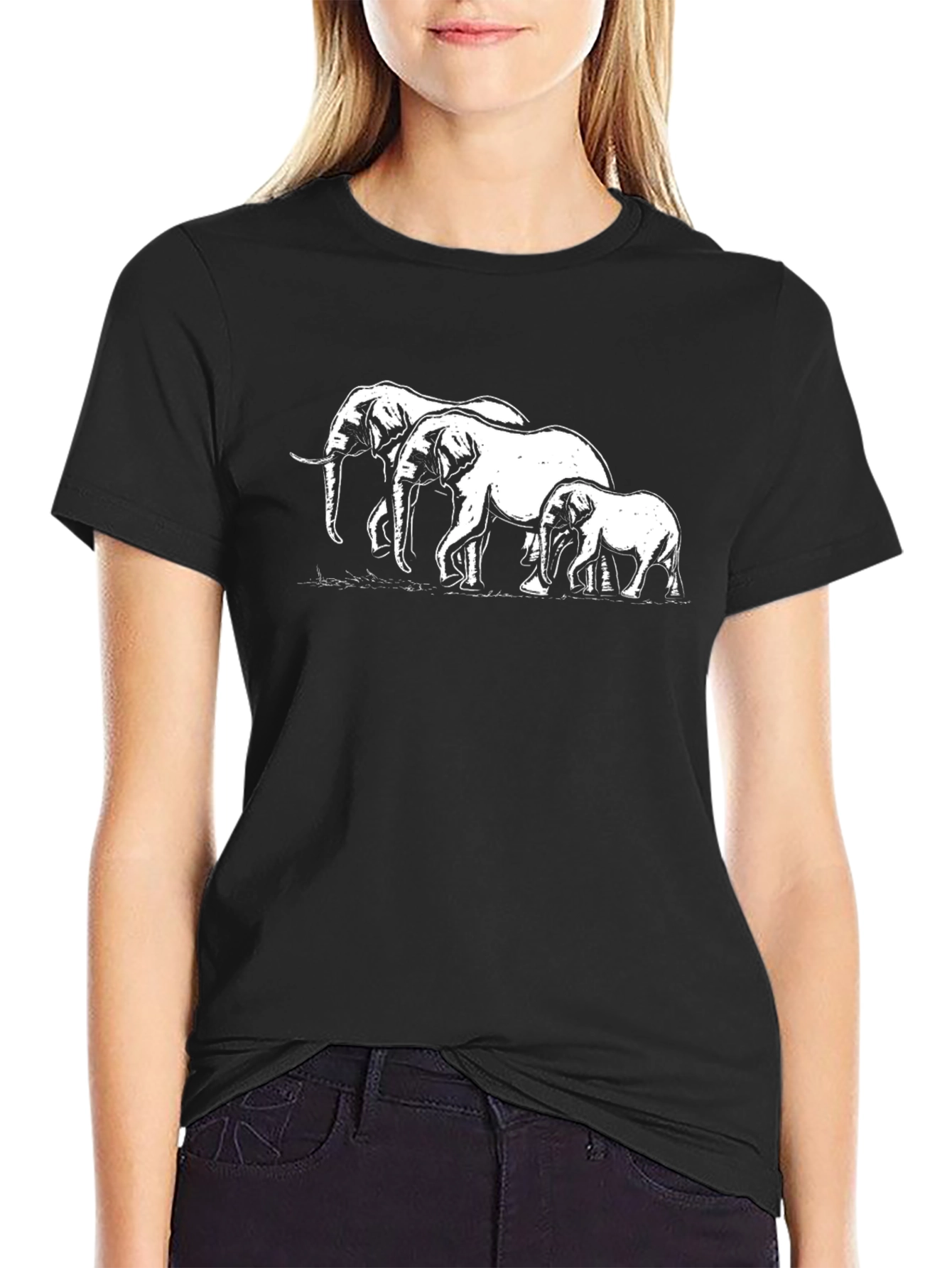 Elephant Family Graphic Tee - Black Cotton T-Shirt