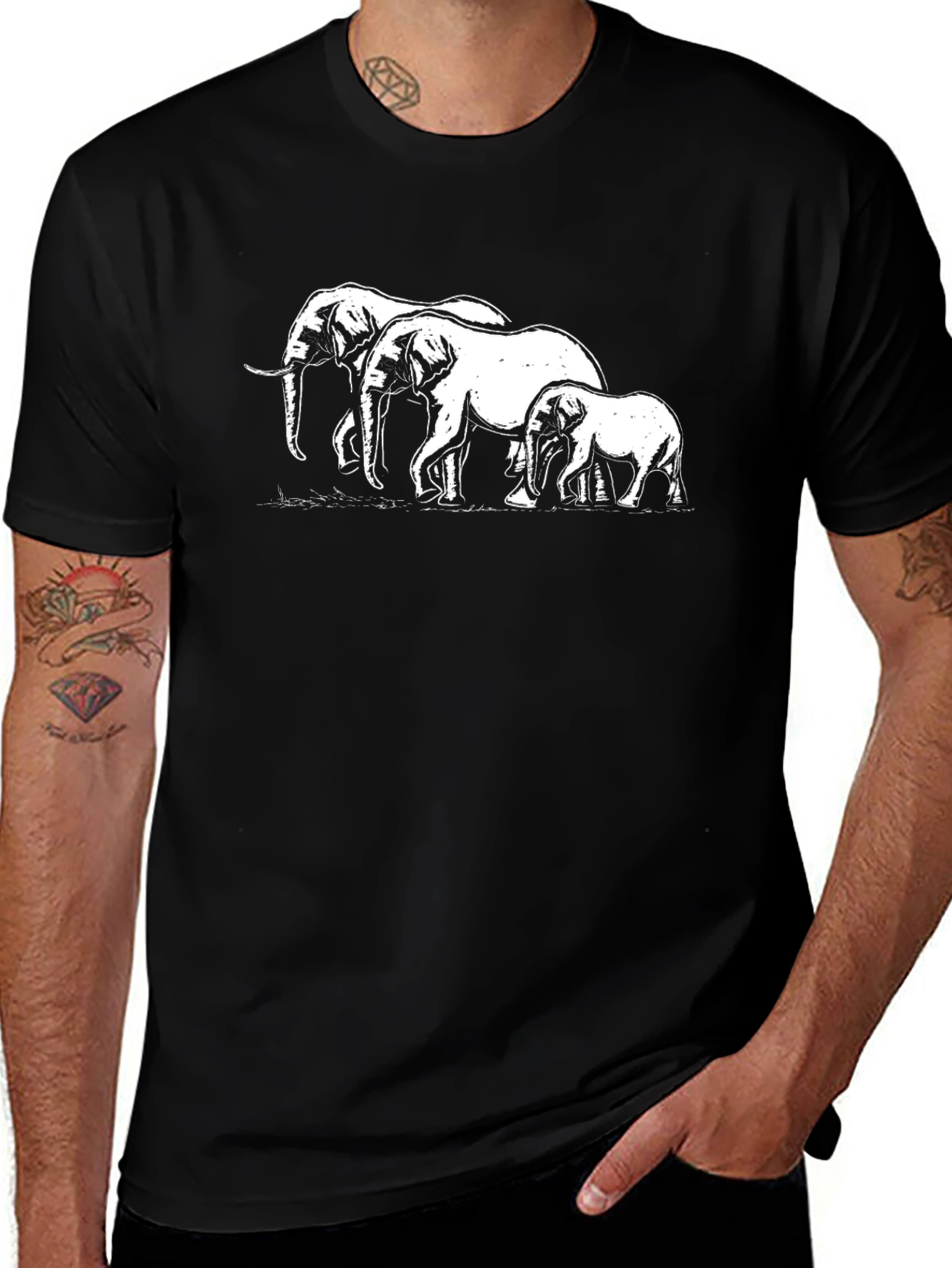 Elephant Family Graphic Tee - Black Cotton T-Shirt