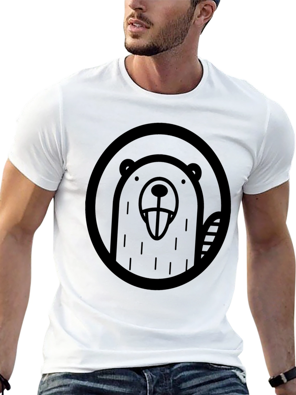 Mens Black Beaver Graphic T-Shirt