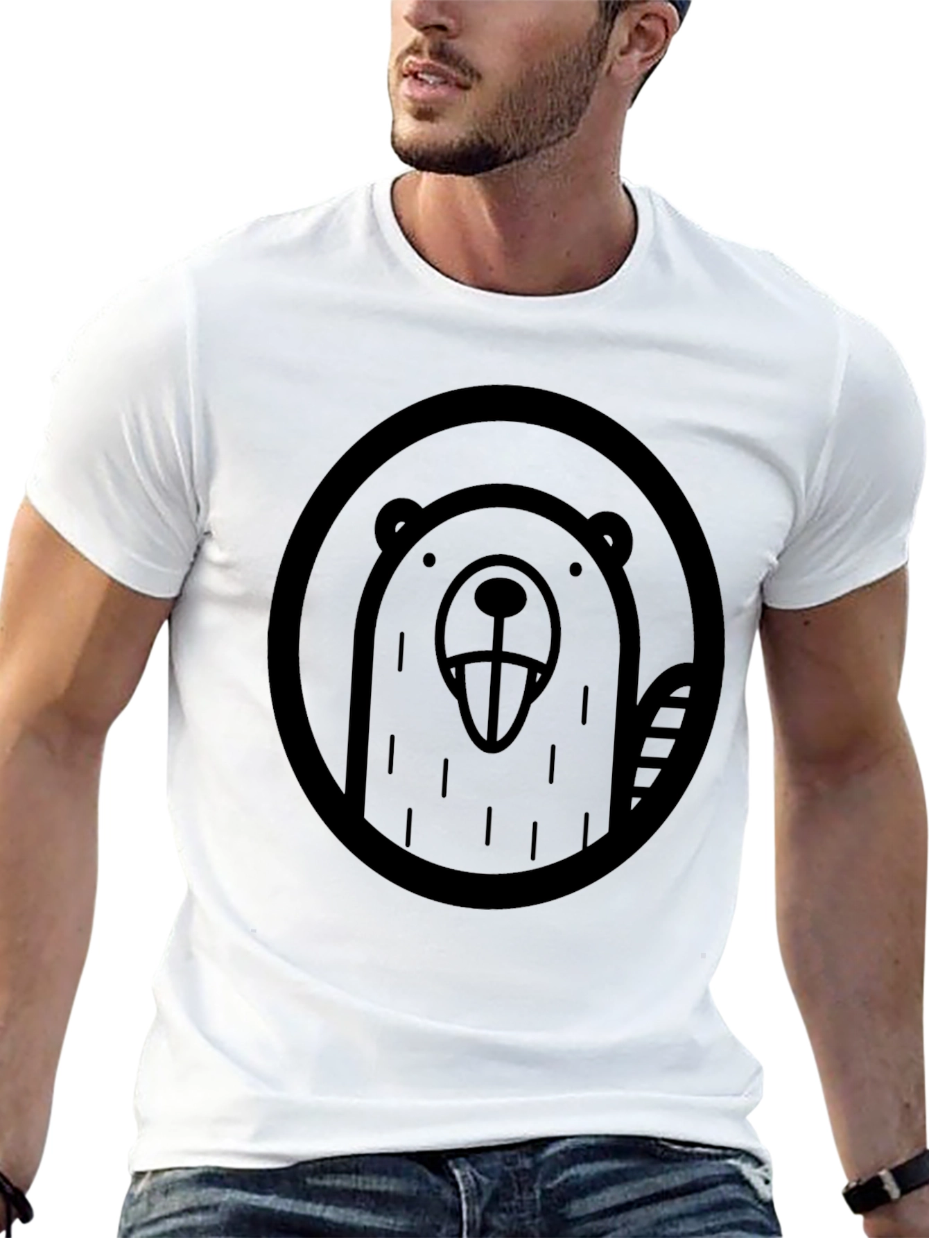 Mens Black Beaver Graphic T-Shirt