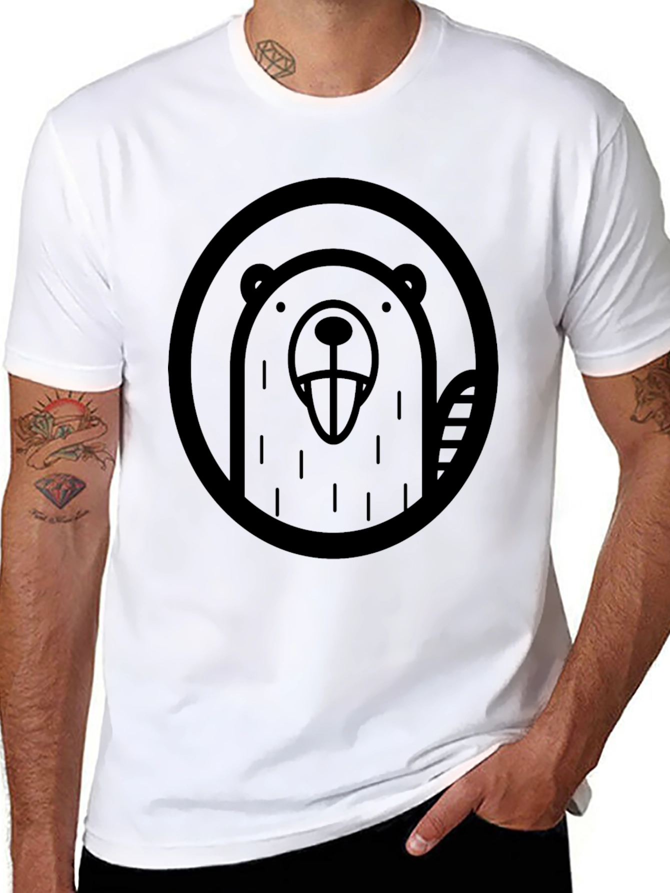 Mens Black Beaver Graphic T-Shirt