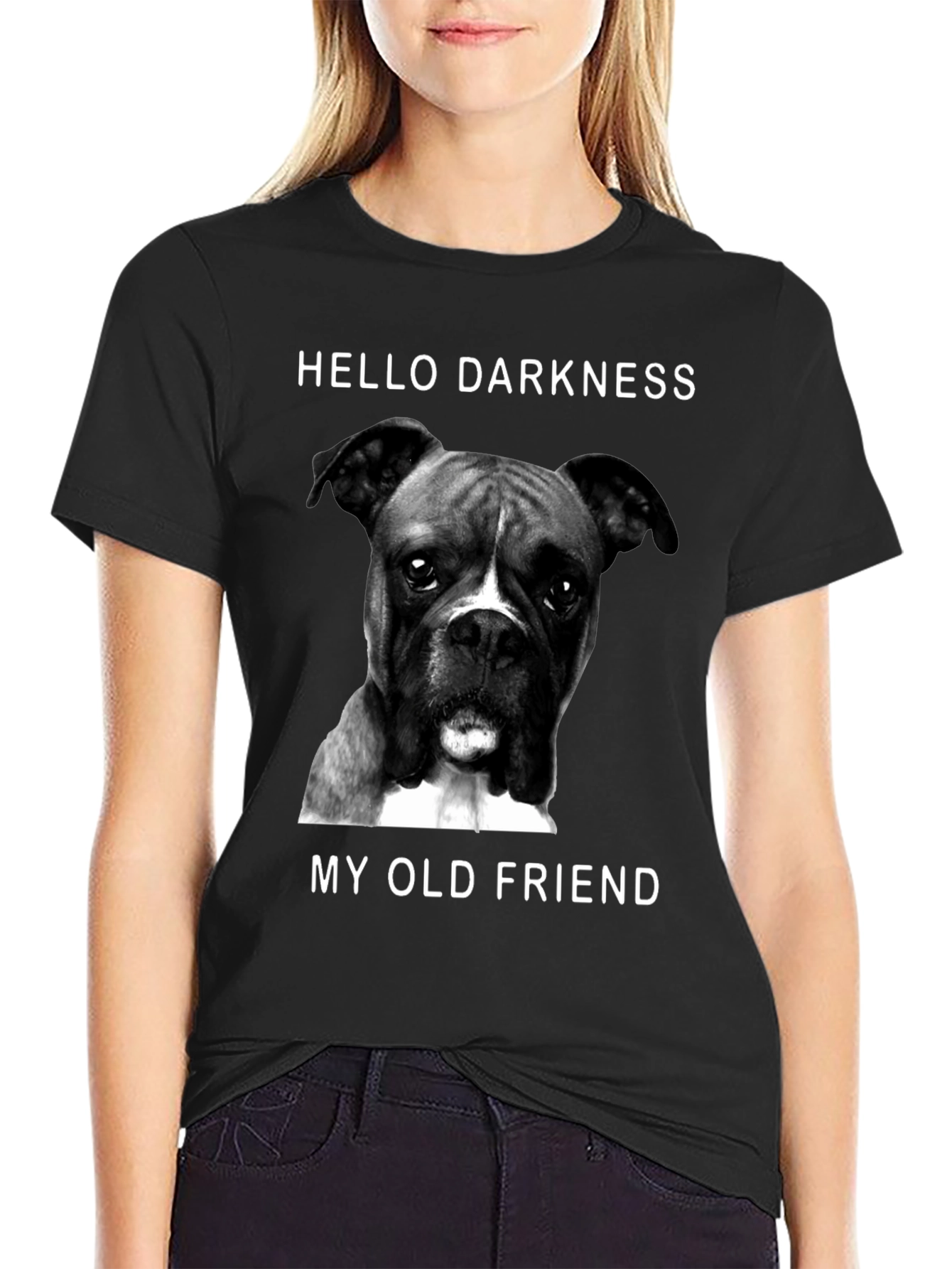 Hello Darkness My Old Friend Boxer Dog Graphic T-Shirt