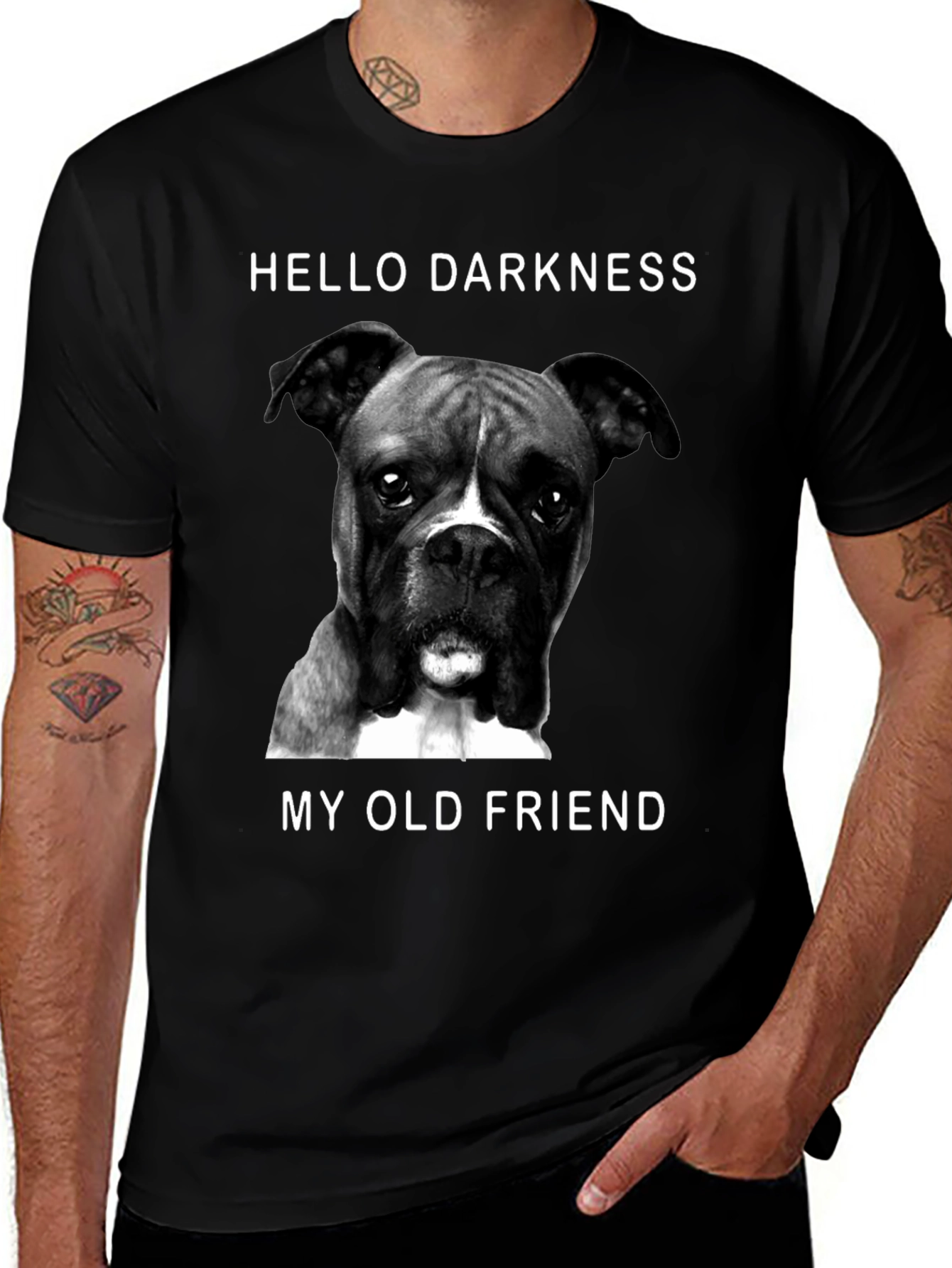 Hello Darkness My Old Friend Boxer Dog Graphic T-Shirt