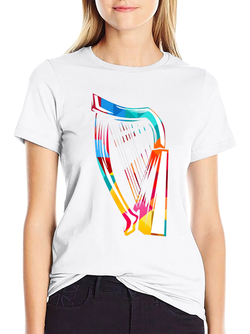 Abstract Harp Graphic Tee - Modern Music Lover Shirt