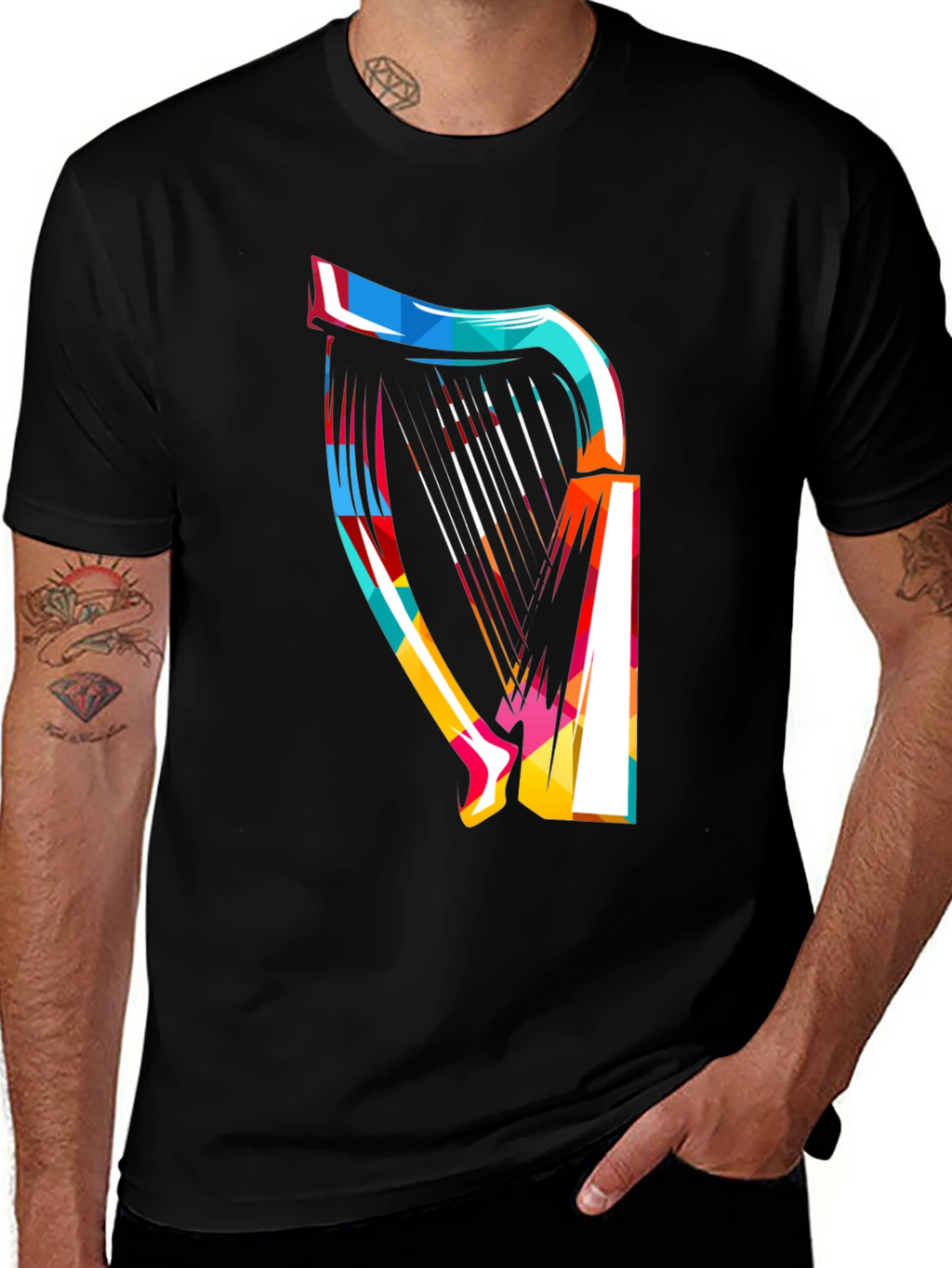 Abstract Harp Graphic Tee - Modern Music Lover Shirt