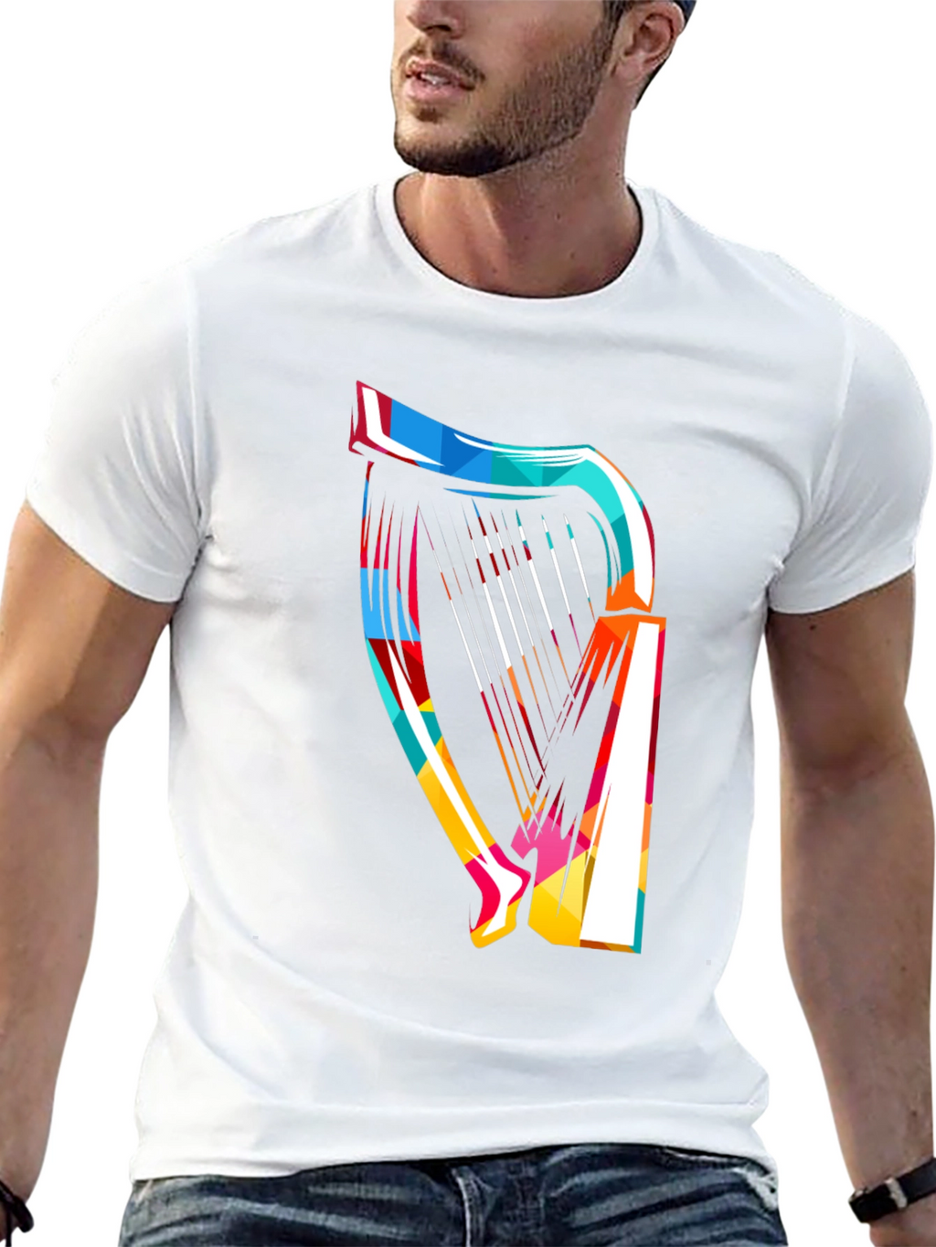 Abstract Harp Graphic Tee - Modern Music Lover Shirt