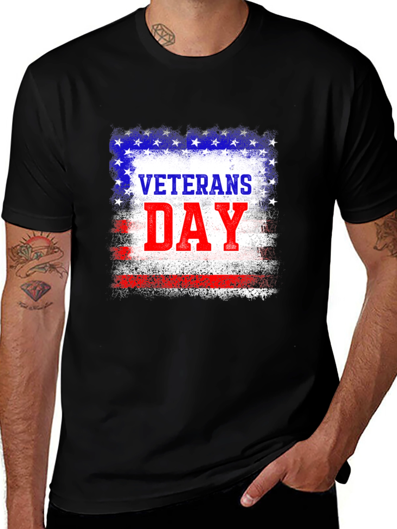 Veterans Day Graphic Tee Patriotic American Flag Design