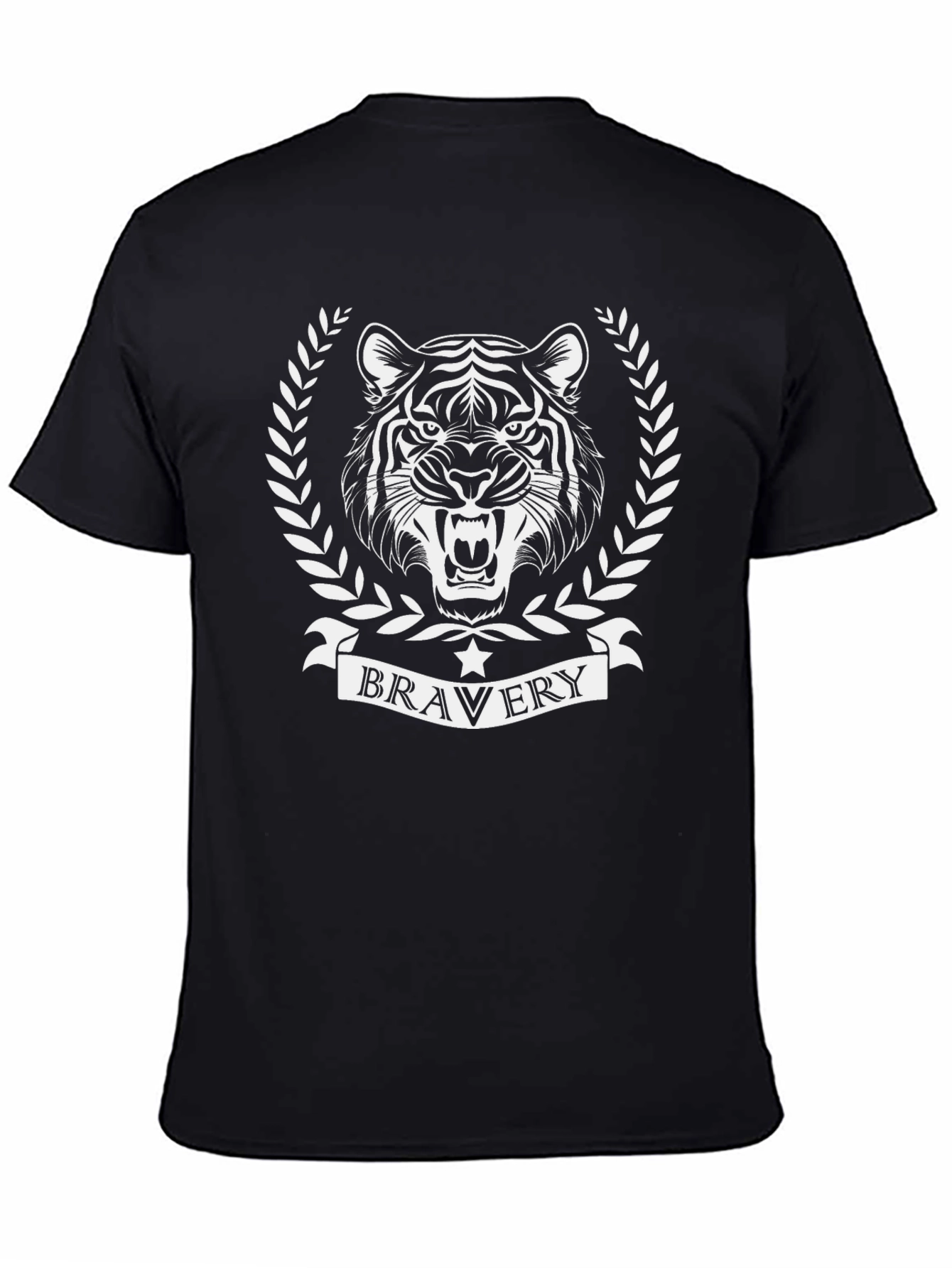 Bravery Tiger Graphic Tee - Black Cotton T-Shirt