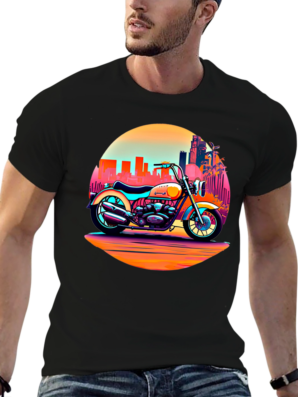 Retro Motorcycle Graphic T-Shirt