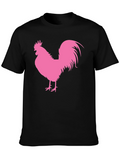 Black T-Shirt with Pink Rooster Graphic
