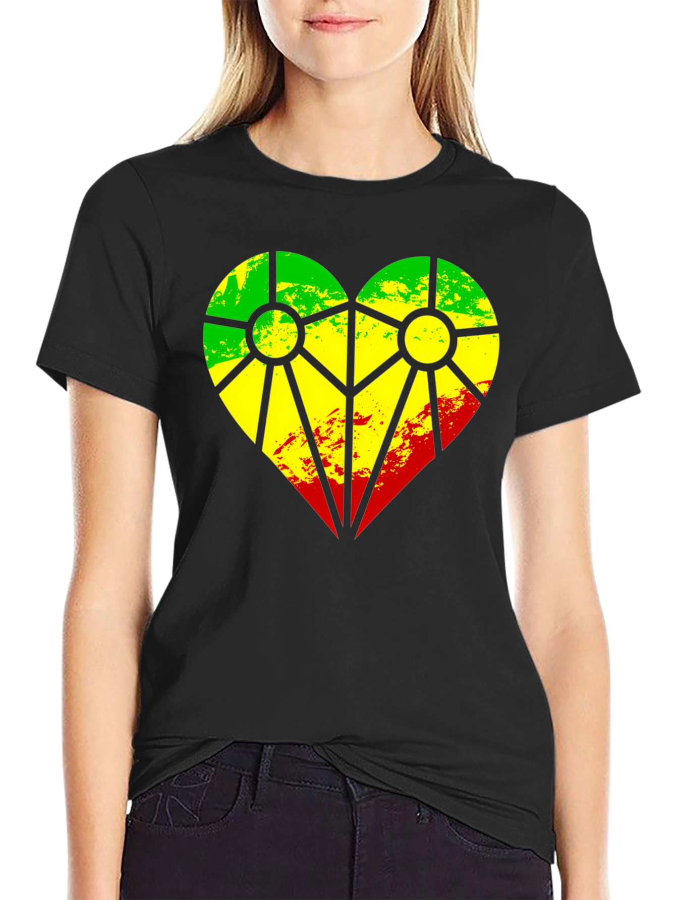 Rasta Heart T-Shirt - Green Yellow Red Design