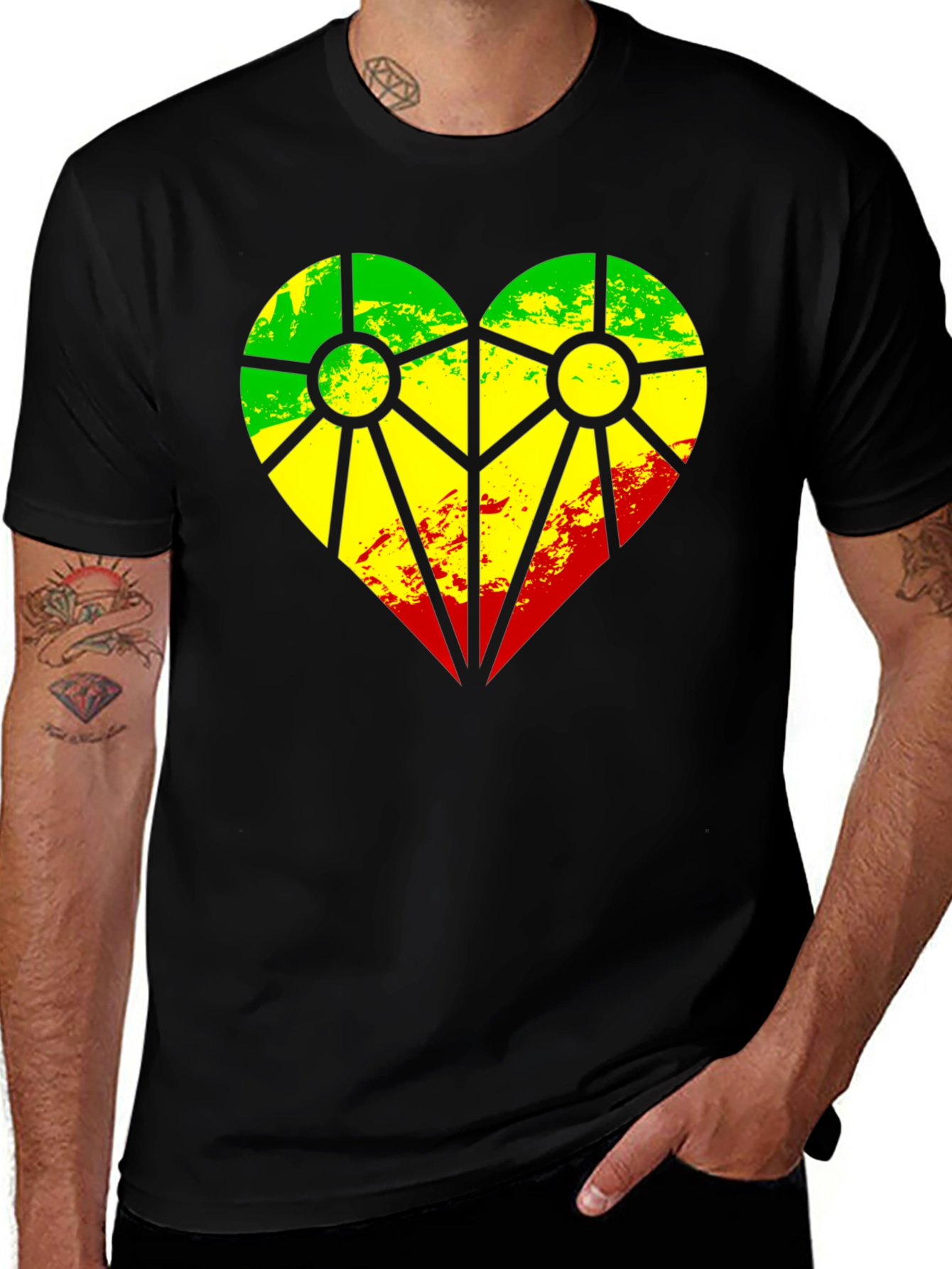 Rasta Heart T-Shirt - Green Yellow Red Design