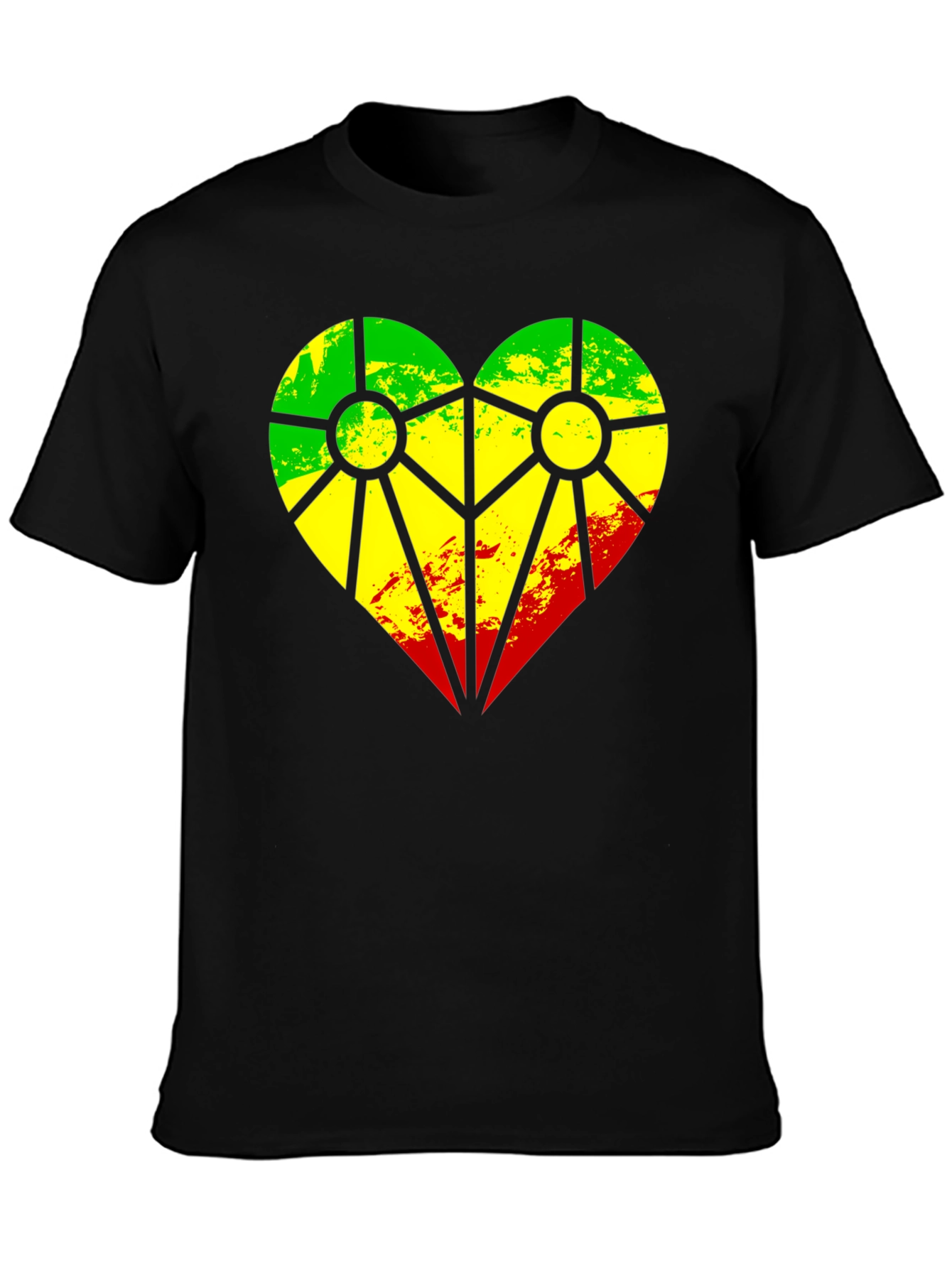 Rasta Heart T-Shirt - Green Yellow Red Design