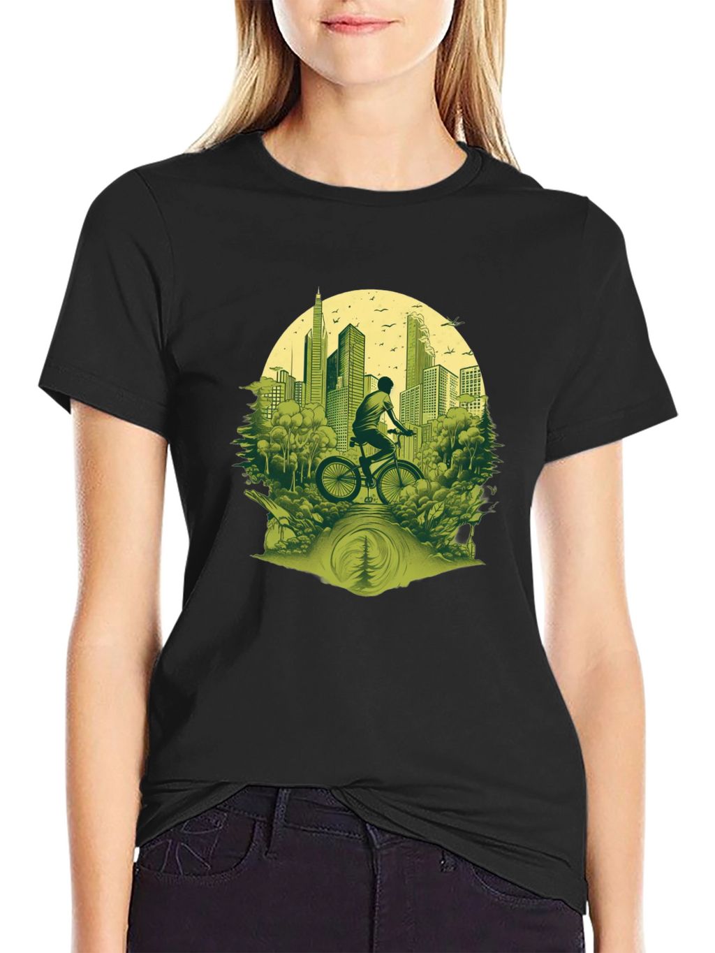 Cityscape Biker Graphic Tee - Nature Meets Urban Style