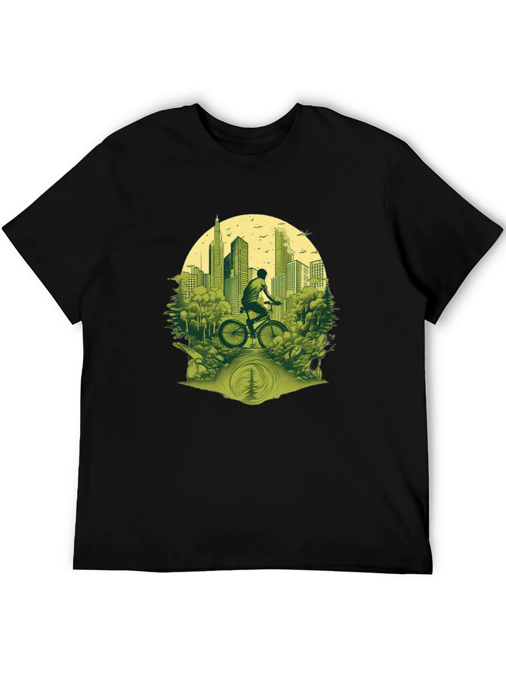 Cityscape Biker Graphic Tee - Nature Meets Urban Style