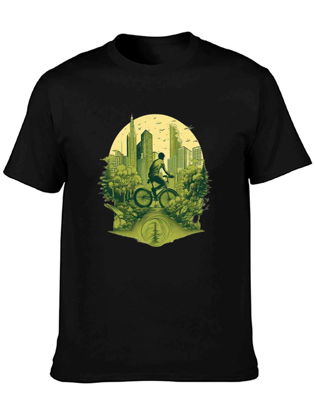Cityscape Biker Graphic Tee - Nature Meets Urban Style