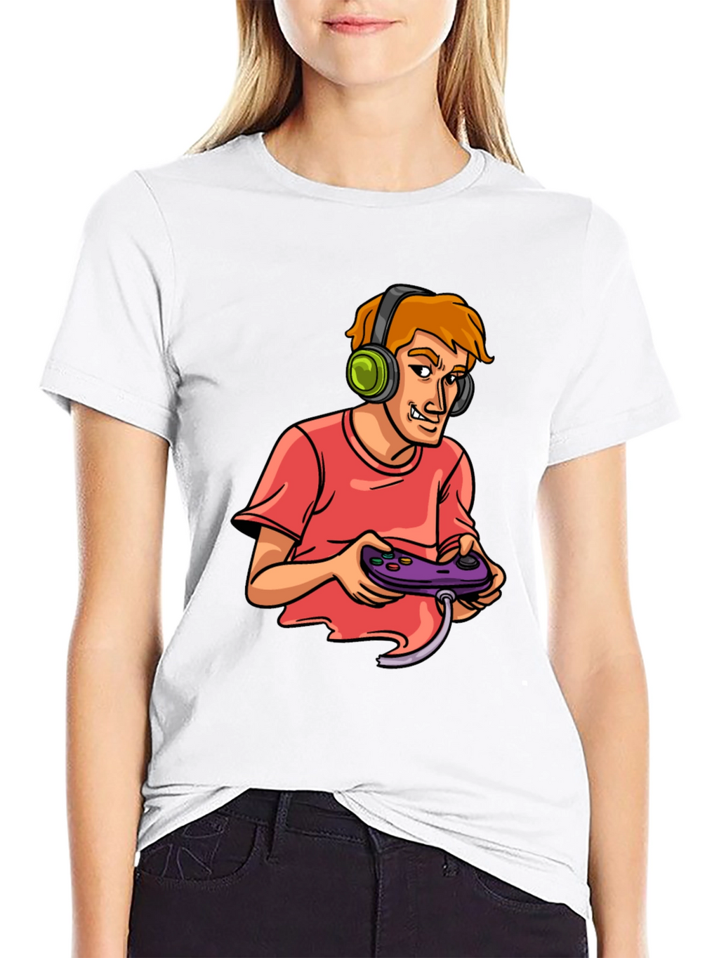 Gamer Cartoon Graphic Black T-Shirt