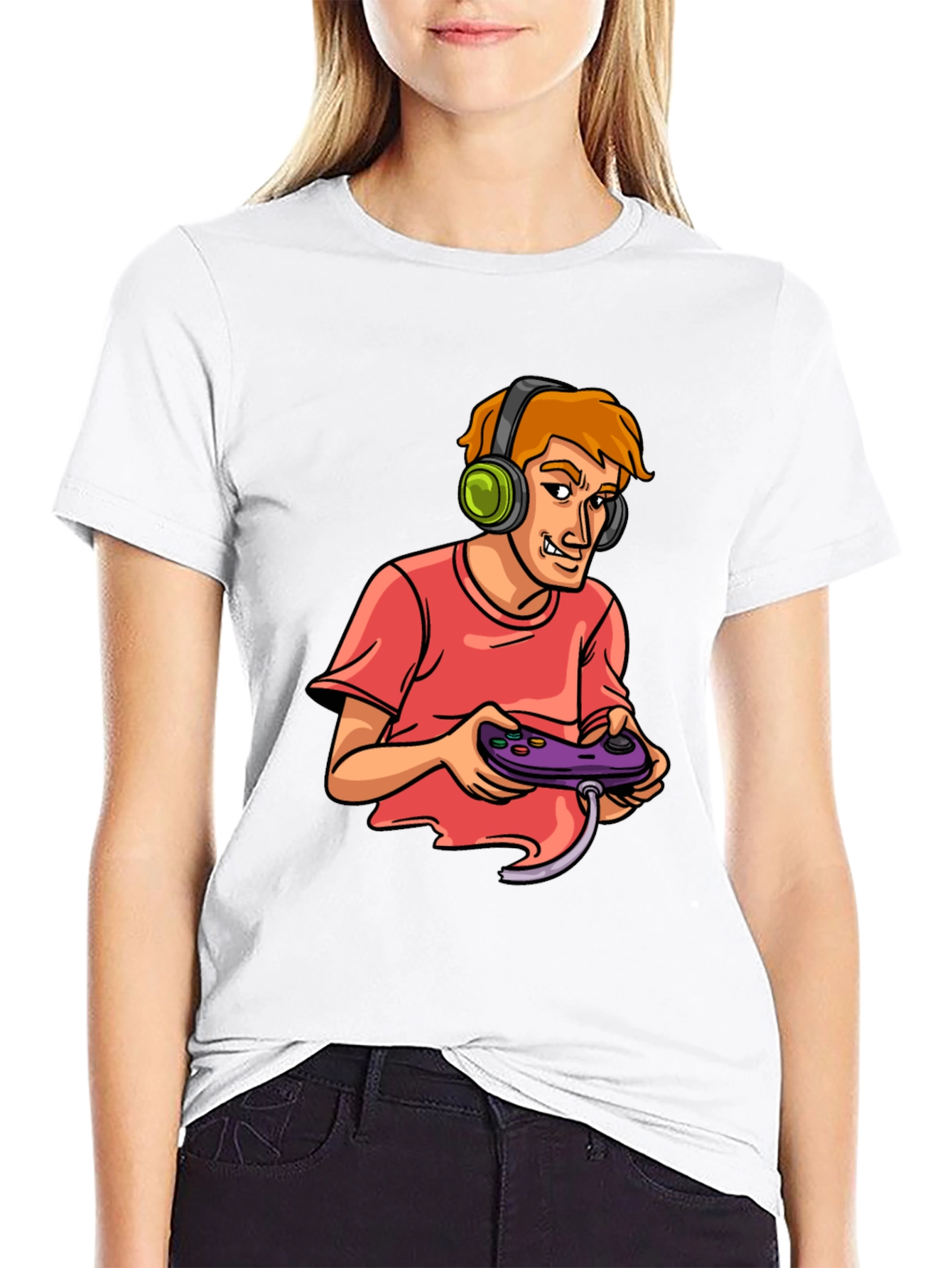 Gamer Cartoon Graphic Black T-Shirt