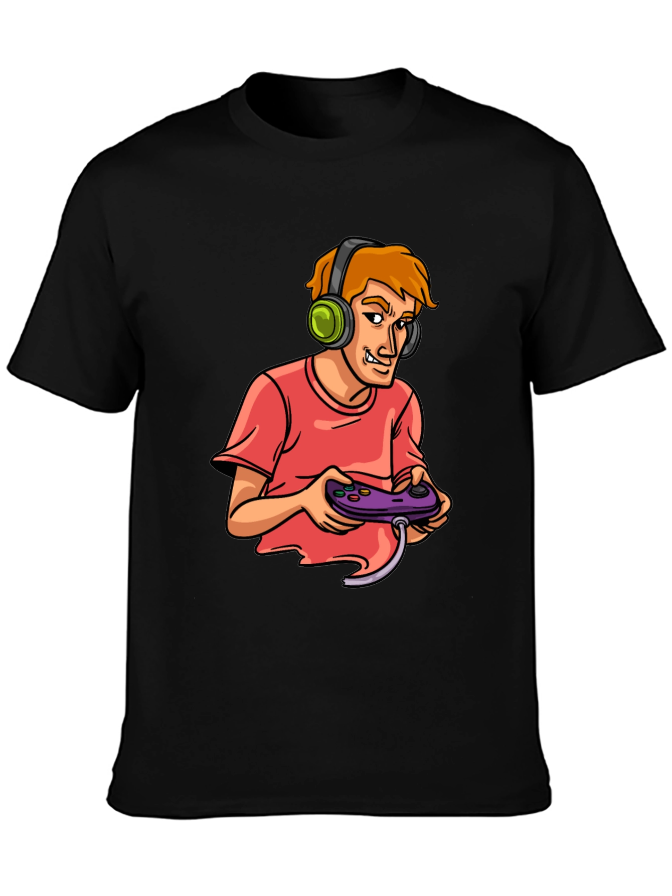 Gamer Cartoon Graphic Black T-Shirt