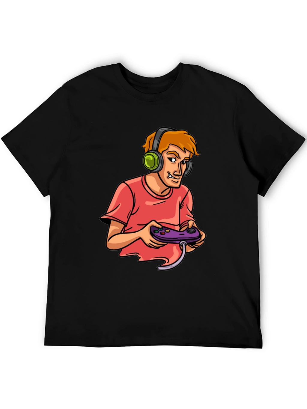 Gamer Cartoon Graphic Black T-Shirt