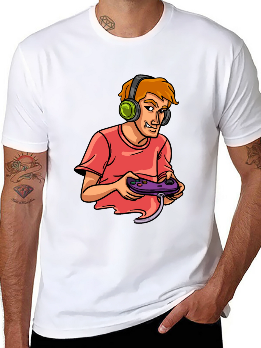Gamer Cartoon Graphic Black T-Shirt