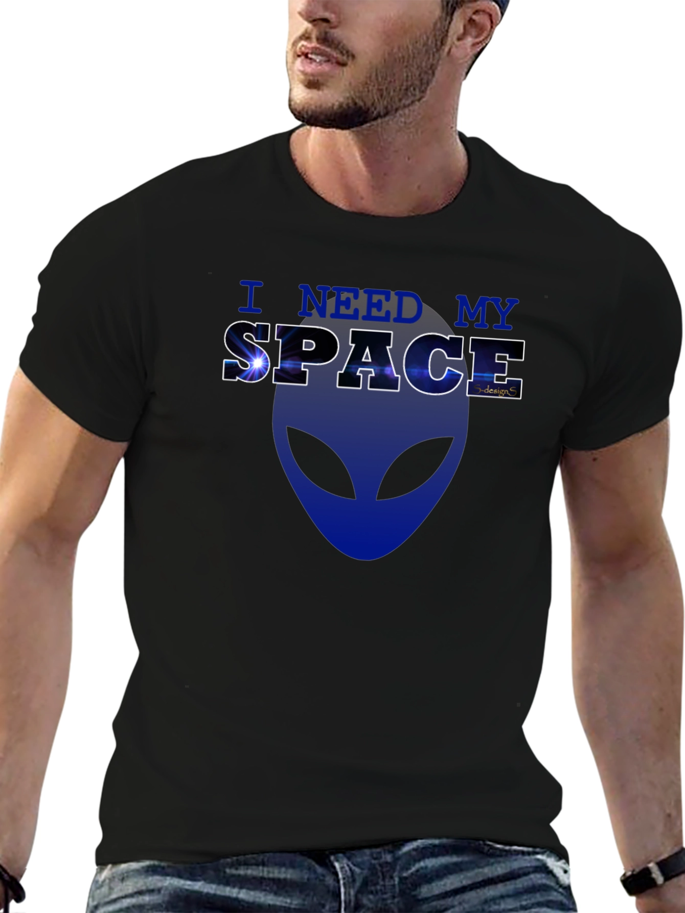 I Need My Space Alien Graphic T-Shirt - Black