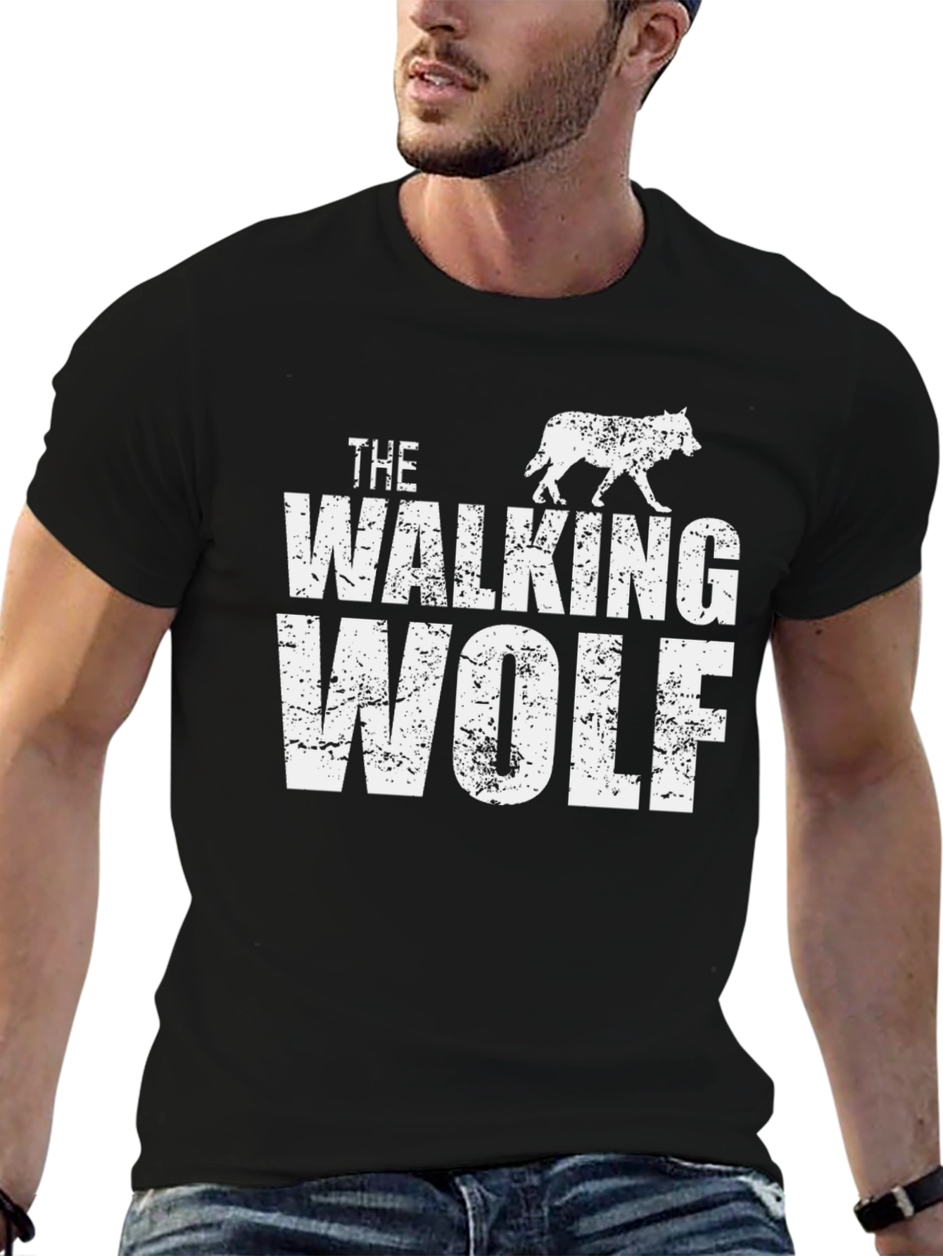 The Walking Wolf Graphic Tee - Black Cotton T-Shirt