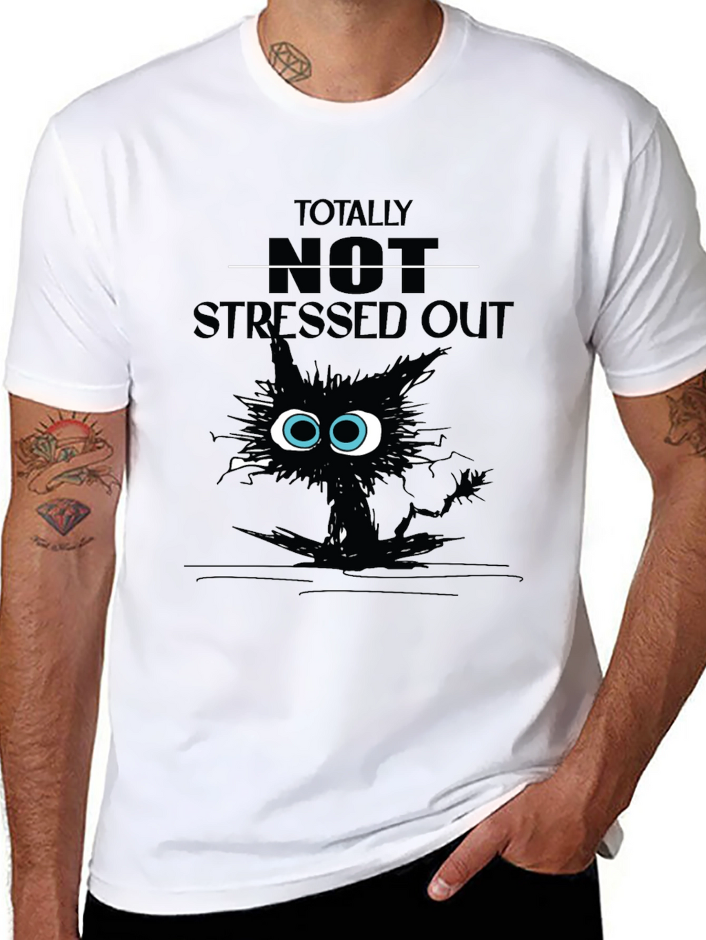 Totally Not Stressed Out Cat Graphic T-Shirt